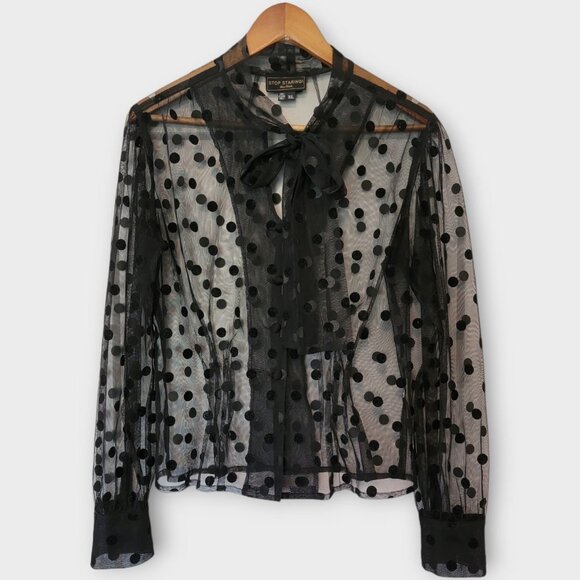 Sheer Bow Polka Dot Blouse | Stop Staring, Alicia Estrada | Size XL - Picture 1 of 5